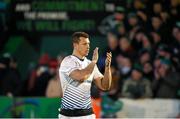 26 March 2016; Leinster's Zane Kirchner applauds the travelling support after the game. Guinness PRO12, Round 18, Connacht v Leinster. The Sportsground, Galway. Picture credit: Stephen McCarthy / SPORTSFILE