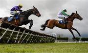 27 March 2016; Three Wise Men, with Noel Fehily up, jumps the last in front of Crown of Gold, with Bryan Cooper up, on their way to winning the Cusack Hotels Maiden Hurdle. Horse Racing at the Fairyhouse Easter Festival. Fairyhouse, Co. Meath. Picture credit: Cody Glenn / SPORTSFILE