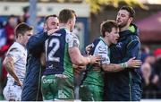 26 March 2016; Kieran Marmion, Connacht, is congratulated by team-mate Robbie Henshaw, right, after scoring his side's first try of the game. Guinness PRO12, Round 18, Connacht v Leinster, Sportsground, Galway. Picture credit: Ramsey Cardy / SPORTSFILE
