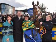 27 March 2016; Barry Geraghty and his wife Kiva Cromwell with Jer's Girl and trainer Gavin Cromwell after winning the Irish Stallions Farms European Breeders Fund Mares Novice Hurdle Championship Final. Horse Racing at the Fairyhouse Easter Festival. Fairyhouse, Co. Meath. Picture credit: Cody Glenn / SPORTSFILE