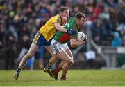 27 March 2016; Seamus O'Shea, Mayo, in action against Fintan Cregg, Roscommon. Allianz Football League Division 1 Round 6, Roscommon v Mayo. Dr Hyde Park, Roscommon.  Picture credit: Brendan Moran / SPORTSFILE