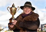 27 March 2016; Trainer Kerry Lee with the trophy after sending out Kylemore Lough, with Barry Geraghty up, to win the Ryanair Gold Cup Novice Steeplechase. Horse Racing at the Fairyhouse Easter Festival. Fairyhouse, Co. Meath. Picture credit: Cody Glenn / SPORTSFILE