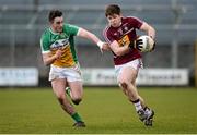 27 March 2016; Callum McCormack, Westmeath, in action against Eoin Rigney, Offaly. Allianz Football League Division 3 Round 6, Westmeath v Offaly. TEG Cusack Park, Mullingar, Co. Westmeath. Picture credit: Seb Daly / SPORTSFILE