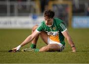 27 March 2016; Offaly's Joey O’Connor reacts following his team's defeat to Westmeath. Allianz Football League Division 3 Round 6, Westmeath v Offaly. TEG Cusack Park, Mullingar, Co. Westmeath. Picture credit: Seb Daly / SPORTSFILE