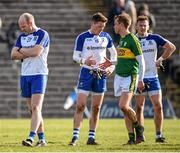 27 March 2016; Monaghan players, from left, Dick Clerkin, Conor McManus and Fintan Kelly with Kerry's Fionn Fitzgerald after the game. Allianz Football League Division 1 Round 6, Monaghan v Kerry. St Tiernach's Park, Clones, Co. Monaghan.  Picture credit: Stephen McCarthy / SPORTSFILE