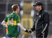 27 March 2016; Kerry manager Eamonn Fitzmaurice shakes hands with Colm Cooper after he was substituted late in the game. Allianz Football League Division 1 Round 6, Monaghan v Kerry. St Tiernach's Park, Clones, Co. Monaghan.  Picture credit: Stephen McCarthy / SPORTSFILE