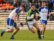 27 March 2016; David Moran, Kerry, in action against Darren Hughes, Monaghan. Allianz Football League Division 1 Round 6, Monaghan v Kerry. St Tiernach's Park, Clones, Co. Monaghan. Picture credit: Philip Fitzpatrick / SPORTSFILE