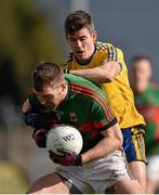 27 March 2016; Seamus O'Shea, Mayo, in action against Sean Purcell, Roscommon. Allianz Football League Division 1 Round 6, Roscommon v Mayo. Dr Hyde Park, Roscommon.  Picture credit: Brendan Moran / SPORTSFILE