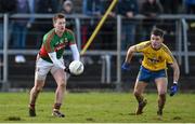 27 March 2016; Cillian O'Connor, Mayo, in action against Niall Daly, Roscommon. Allianz Football League Division 1 Round 6, Roscommon v Mayo. Dr Hyde Park, Roscommon.  Picture credit: Brendan Moran / SPORTSFILE