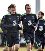 28 March 2016; Republic of Ireland's Stephen Gleeson, left, and Glenn Whelan in action during squad training. Republic of Ireland Squad Training. National Sports Campus, Abbotstown, Dublin. Picture credit: David Maher / SPORTSFILE