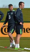 28 March 2016; Republic of Ireland's Glenn Whelan and Stephen Gleeson, behind, in action during squad training. Republic of Ireland Squad Training. National Sports Campus, Abbotstown, Dublin. Picture credit: David Maher / SPORTSFILE