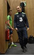 28 March 2016; Republic of Ireland manager Martin O'Neill and Ciaran Clark, behind, arriving for a press conference. Republic of Ireland Press Conference. National Sports Campus, Abbotstown, Dublin. Picture credit: David Maher / SPORTSFILE