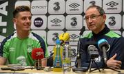 28 March 2016; Republic of Ireland manager Martin O'Neill with Ciaran Clark, left, during a press conference. Republic of Ireland Press Conference. National Sports Campus, Abbotstown, Dublin. Picture credit: David Maher / SPORTSFILE