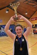 25 March 2010; St. Attractas Community School captain Bernie Connolly lifts the cup. U16C Girls - All-Ireland Schools League Finals 2010, Christ King Secondary School, Cork v St. Attractas Community School, Tubbercurry, Co. Sligo, National Basketball Arena, Tallaght, Dublin. Picture credit: Brian Lawless / SPORTSFILE