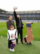 23 March 2010; The Kildare Football Manager, Kieran McGeeney, and the Dublin Hurling manager, Anthony Daly, with Laura Byrne and Michael Donovan at the launch of the 2010 Vhi GAA Cúl Camps. Croke Park, Dublin. Picture credit: Brian Lawless / SPORTSFILE