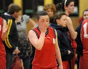 26 March 2010; A dejected Mairead O'Driscoll, Mercy Heights Secondary School, after the game. U16A Girls - All-Ireland Schools League Finals 2010, Calasanctius College Oranmore, Galway v Mercy Heights Secondary School, Skibeeern, Co. Cork. National Basketball Arena, Tallaght, Dublin. Picture credit: Matt Browne / SPORTSFILE