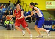 27 March 2010; Lindsay Peat, DCU Mercy, in action against Niamh Dwyer, Team Montenotte Hotel Cork. IrishSport.TV Women’s SuperLeague Final, Team Montenotte Hotel Cork v DCU Mercy, National Basketball Arena, Tallaght, Dublin. Picture credit: Brendan Moran / SPORTSFILE