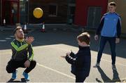 29 March 2016; Kilkenny hurler Richie Hogan, left, and Dublin footballer Cormac Costello along with David McNeice, aged 6, from Blanchardstown, take part in activities at Jump Autism Support's Easter Camp, as part of the Gaelic Players Association’s support for World Autism Awareness Day on April 2nd and the Jump Autism Support group. Ongar Community Centre, Dublin. Picture credit: Piaras Ó Mídheach / SPORTSFILE