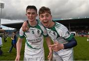 28 March 2016; Stephen O'Brien, left, and Conal Donovan, Abbey CBS, Tipperary, celebrate after the game. Masita GAA All Ireland Post Primary Schools Paddy Buggy Cup Final, Abbey CBS, Tipperary v St. Louis Ballymena. Semple Stadium, Thurles, Co. Tipperary. Photo by Sportsfile