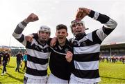 28 March 2016; Michael Cody, left, Brion Kirwan, and Aidan Nolan, right, St. Kiernan's College, Kilkenny, celebrate after the game. Masita GAA All Ireland Post Primary Schools Croke Cup Final, Ard Scoil Ris, Limerick v St Kieran's College, Kilkenny. Semple Stadium, Thurles, Co. Tipperary. Photo by Sportsfile