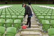 29 March 2016; A member of the groundstaff makes preparations ahead of the game. 3 International Friendly, Republic of Ireland v Slovakia. Aviva Stadium, Lansdowne Road, Dublin. Picture credit: David Maher / SPORTSFILE