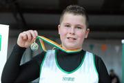 27 March 2010; Mark Bromell, Emerald AC, with his medal after winning the Boys U13 Shot Putt at the Woodie’s DIY Juvenile Indoor Championships. Nenagh Indoor Arena, Nenagh, Co. Tipperary. Picture credit: Pat Murphy / SPORTSFILE