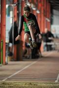 27 March 2010; Alannah Gannon, Westport AC, in action during the Girls U12 Long Jump at the Woodie’s DIY Juvenile Indoor Championships. Nenagh Indoor Arena, Nenagh, Co. Tipperary. Picture credit: Pat Murphy / SPORTSFILE