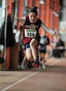 27 March 2010; Emma Hallahan, An Ghaeltacht AC, in action during the Girls U12 Long Jump at the Woodie’s DIY Juvenile Indoor Championships. Nenagh Indoor Arena, Nenagh, Co. Tipperary. Picture credit: Pat Murphy / SPORTSFILE