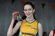 27 March 2010; Harriet Flynn, Shannon AC, with her medal after winning the Girls U18 1500m at the Woodie’s DIY Juvenile Indoor Championships. Nenagh Indoor Arena, Nenagh, Co. Tipperary. Picture credit: Pat Murphy / SPORTSFILE
