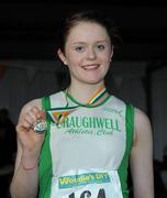 27 March 2010; Linda Porter, Craughwell AC, with her medal after winning the Girls U17 1500m event at the Woodie’s DIY Juvenile Indoor Championships. Nenagh Indoor Arena, Nenagh, Co. Tipperary. Picture credit: Pat Murphy / SPORTSFILE