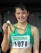27 March 2010; Rachel Healy, Ballymena and Antrim AC, with her medal after winning the Girls U18 Triple Jump at the Woodie’s DIY Juvenile Indoor Championships. Nenagh Indoor Arena, Nenagh, Co. Tipperary. Picture credit: Pat Murphy / SPORTSFILE