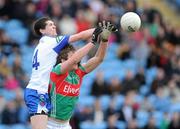28 March 2010; Colm Greenan, Monaghan, in action against Aidan O'Shea, Mayo. Allianz GAA Football National League, Division 1, Round 6, Mayo v Monaghan, McHale Park, Castlebar, Co. Mayo. Picture credit: Brian Lawless / SPORTSFILE