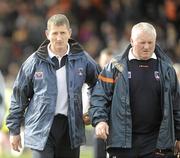 28 March 2010; Armagh Manager, Paddy O'Rourke, leaving the pitch at half time along with his assistant Donal Murtagh. Allianz GAA Football National League, Division 2, Round 6, Armagh v Tipperary, St Oliver Plunkett Park, Crossmaglen, Armagh. Picture credit: Oliver McVeigh / SPORTSFILE