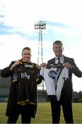 22 February 2016; Dundalk FC manager Stephen Kenny with Gerry Cunningham, Managing Director, Fyffes Ireland. Dundalk FC photoshoot. Oriel Park, Dundalk, Co. Louth. Photo by Sportsfile