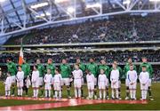 29 March 2016; The Republic of Ireland team line up before the start of the game. 3 International Friendly, Republic of Ireland v Slovakia. Aviva Stadium, Lansdowne Road, Dublin. Picture credit: David Maher / SPORTSFILE
