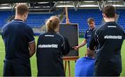 30 March 2016; Leinster Rugby stars Garry Ringrose, centre, Josh van der Flier and Ross Molony are joined by Caoimhe Power, age 16, Navan RFC, and Sean Dunne, age 16, Lansdowne FC, at Donnybrook Stadium to mark the launch of the Bank of Ireland Leinster Rugby School of Excellence which will run in The King’s Hospital School, Palmerstown in July and August. Go to http://www.leinsterrugby.ie/domestic/SoE/leinster_school_of_excellence.php for more information. Donnybrook Stadium, Donnybrook, Dublin. Picture credit: Brendan Moran / SPORTSFILE