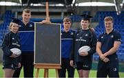 30 March 2016; Leinster Rugby stars, from left, Ross Molony, Garry Ringrose, Josh van der Flier are joined by Caoimhe Power, age 16, Navan RFC, and Sean Dunne, 2nd from right, age 16, Lansdowne FC, at Donnybrook Stadium to mark the launch of the Bank of Ireland Leinster Rugby School of Excellence which will run in The King’s Hospital School, Palmerstown in July and August. Go to http://www.leinsterrugby.ie/domestic/SoE/leinster_school_of_excellence.php for more information. Donnybrook Stadium, Donnybrook, Dublin. Picture credit: Brendan Moran / SPORTSFILE