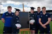 30 March 2016; Leinster Rugby stars, from left, Garry Ringrose, Ross Molony and Josh van der Flier are joined by Caoimhe Power, age 16, Navan RFC, and Sean Dunne, 3rd from left, age 16, Lansdowne FC, at Donnybrook Stadium to mark the launch of the Bank of Ireland Leinster Rugby School of Excellence which will run in The King’s Hospital School, Palmerstown in July and August. Go to http://www.leinsterrugby.ie/domestic/SoE/leinster_school_of_excellence.php for more information. Donnybrook Stadium, Donnybrook, Dublin. Picture credit: Brendan Moran / SPORTSFILE