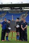 30 March 2016; Leinster Rugby stars, from left, Garry Ringrose, Ross Molony and Josh van der Flier are joined by Caoimhe Power, age 16, Navan RFC, and Sean Dunne, 3rd from left, age 16, Lansdowne FC, at Donnybrook Stadium to mark the launch of the Bank of Ireland Leinster Rugby School of Excellence which will run in The King’s Hospital School, Palmerstown in July and August. Go to http://www.leinsterrugby.ie/domestic/SoE/leinster_school_of_excellence.php for more information. Donnybrook Stadium, Donnybrook, Dublin. Picture credit: Brendan Moran / SPORTSFILE