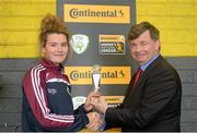 31 March 2016; Shauna Fox, from Galway WFC, is presented with the Continental Tyres Women’s National League Player of the Month Award for February 2016 by Eddie Ryan, Marketing Director at Advance Pitstop. Advance Pitstop, Headford Road, Galway. Picture credit: Piaras Ó Mídheach / SPORTSFILE