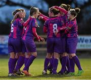 30 March 2016; Wexford Youths players celebrate after Rachel Graham, 8, scored her side's first goal. Continental Tyres Women's National League Shield Final, Wexford Youths v Shelbourne. Ferrycarrig Park, Wexford. Picture credit: Matt Browne / SPORTSFILE