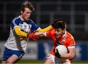 30 March 2016; Jamie Cosgrove, Armagh, in action against Michael O'Dowd, Monaghan. EirGrid Ulster GAA Football U21 Championship, Semi-Final, Monaghan v Armagh, Páirc Esler, Newry, Co. Down. Picture credit: David Fitzgerald / SPORTSFILE