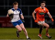 30 March 2016; Ryan McAnespie, Monaghan, in action against Joe McElroy, Armagh. EirGrid Ulster GAA Football U21 Championship, Semi-Final, Monaghan v Armagh, Páirc Esler, Newry, Co. Down. Picture credit: David Fitzgerald / SPORTSFILE