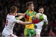30 March 2016; Stephen McMenamin, Donegal, in action against Cathal McShane, Tyrone. EirGrid Ulster GAA Football U21 Championship, Semi-Final, Tyrone v Donegal, Celtic Park, Derry. Picture credit: Oliver McVeigh / SPORTSFILE