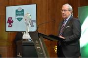 31 March 2016; Kevin O'Malley, US Ambassador to Ireland, speaking at the unveiling of Trinity College Dublin as the Welcome Village for this September’s Aer Lingus College Football Classic in the Aviva Stadium between Boston College and Georgia Tech. Tickets, from €35 go on general sale next Wednesday, April 6th at 9.00am via Ticketmaster. Trinity College, Dublin. Picture credit: Brendan Moran / SPORTSFILE