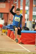 27 March 2010; Eric Duffy, Celtic DCH AC, in action during the Boys U13 Long Jump at the Woodie’s DIY Juvenile Indoor Championships. Nenagh Indoor Arena, Nenagh, Co. Tipperary. Picture credit: Pat Murphy / SPORTSFILE