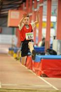 27 March 2010; Niall Flanagan, Lucan Harriers AC, in action during the Boys U13 Long Jump at the Woodie’s DIY Juvenile Indoor Championships. Nenagh Indoor Arena, Nenagh, Co. Tipperary. Picture credit: Pat Murphy / SPORTSFILE