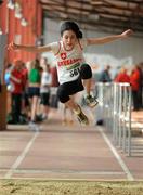 27 March 2010; Emily Shields, Crusaders AC, in action during the Girls U13 Long Jump at the Woodie’s DIY Juvenile Indoor Championships. Nenagh Indoor Arena, Nenagh, Co. Tipperary. Picture credit: Pat Murphy / SPORTSFILE