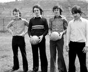 1973; Arsenal players from left, Liam Brady, Frank Stapleton, David O'Leary and John Murphy. Irish Arsenal players photocall, Dalymount Park, Dublin. Picture credit: Connolly Collection / SPORTSFILE