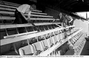 1966; Workmen install new seating at Tolka Park home of Drumcondra Football Club. New seating at Tolka Park, Tolka Park, Drumcondra, Dublin. Picture credit: Connolly Collection / SPORTSFILE  *** Local Caption ***